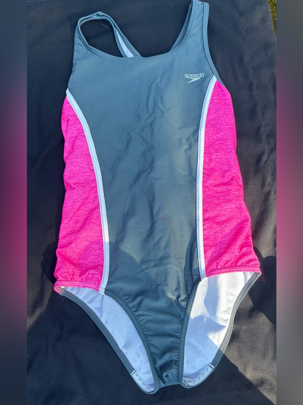 Speedo Gray and Hot Pink Girls' One-Piece Swimsuit - size 16